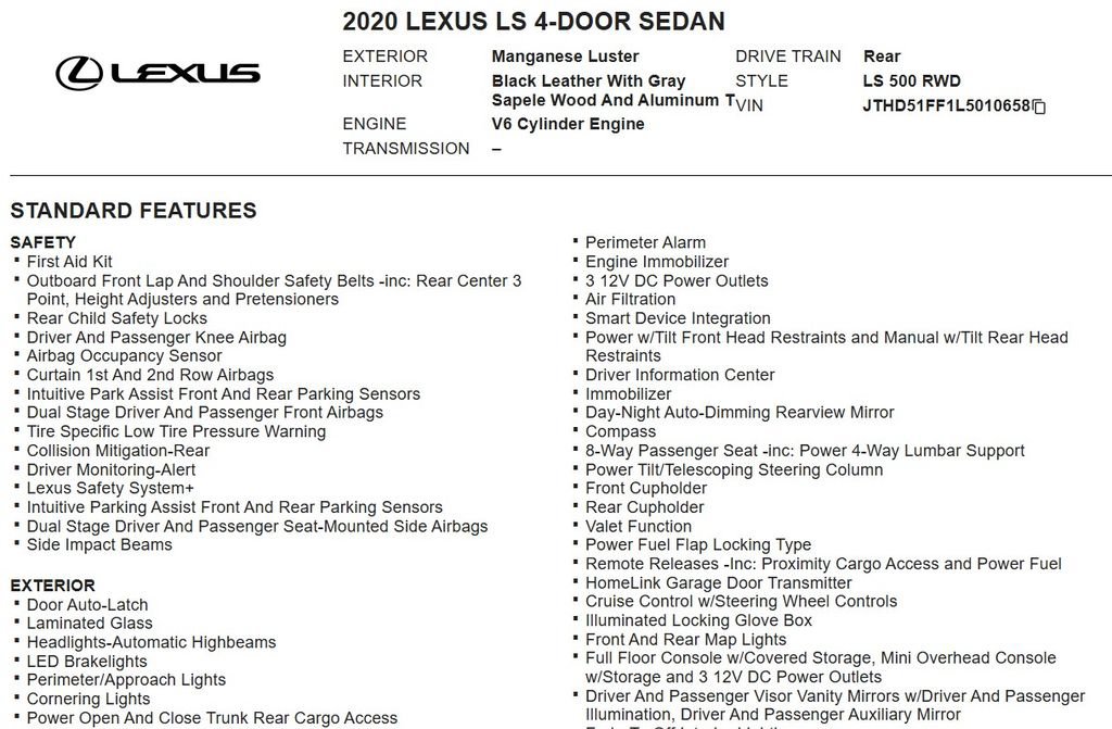 Used 2020 Lexus LS 500 w/ Accessory Package (Z2) RWD image 17