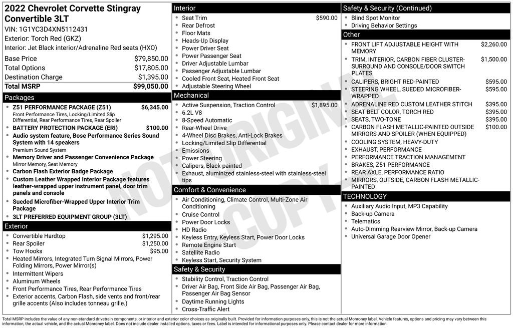 Used 2022 Chevrolet Corvette Stingray Premium Conv w/ Z51 Performance Package RWD image 3