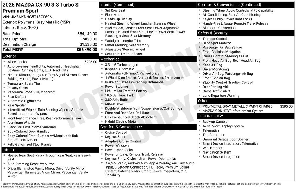 New 2026 MAZDA CX-90 3.3 Turbo S w/ Premium Package AWD/4WD image 7