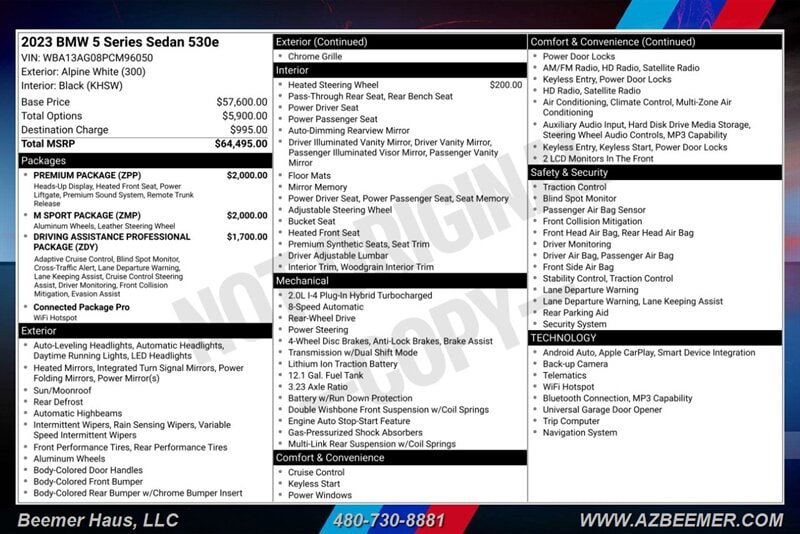 Used 2023 BMW 530e w/ M Sport Package RWD image 3