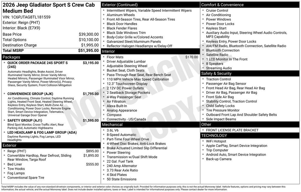 New 2026 Jeep Gladiator Sport AWD/4WD image 5