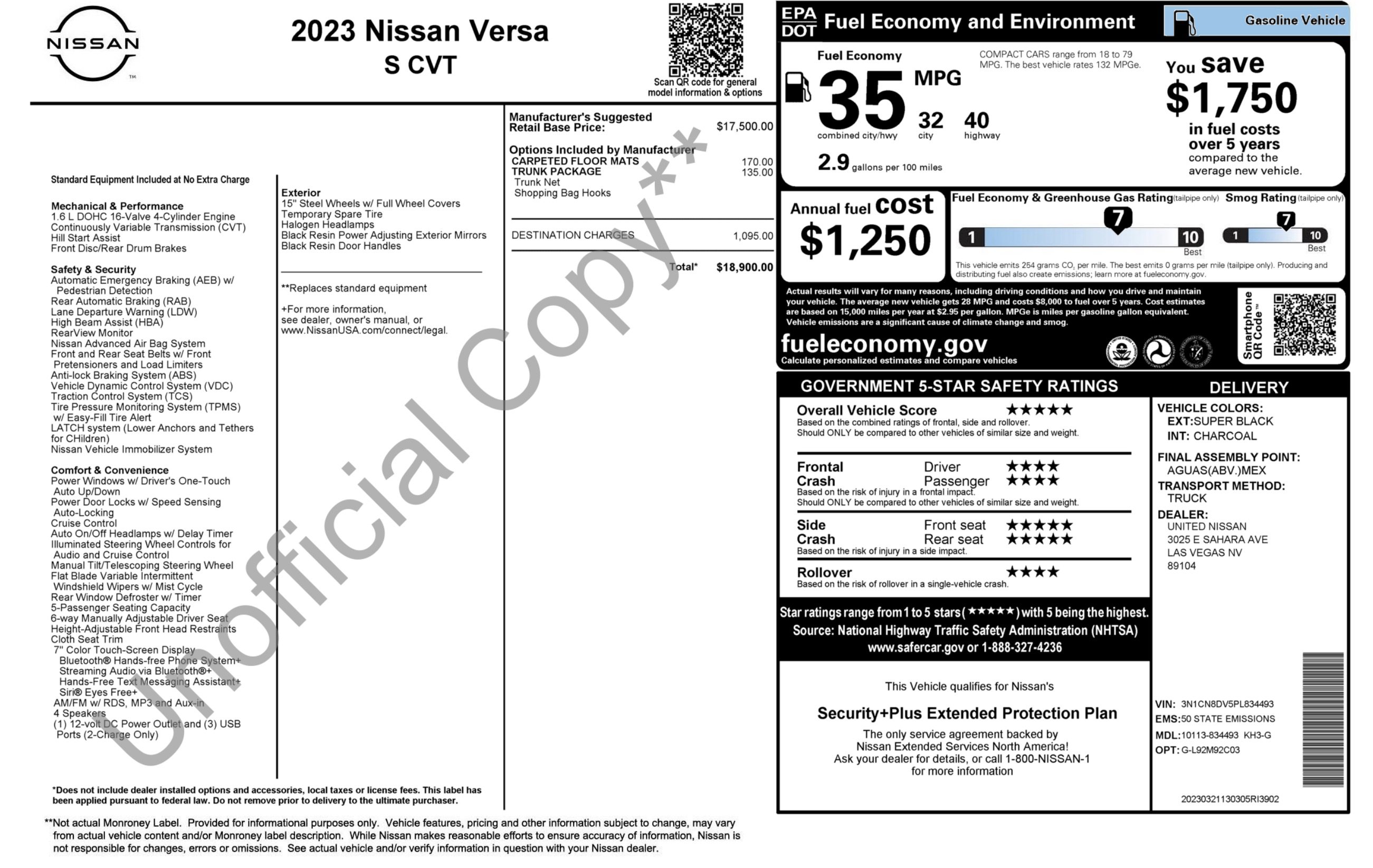 Used 2023 Nissan Versa S w/ Trunk Package image 7