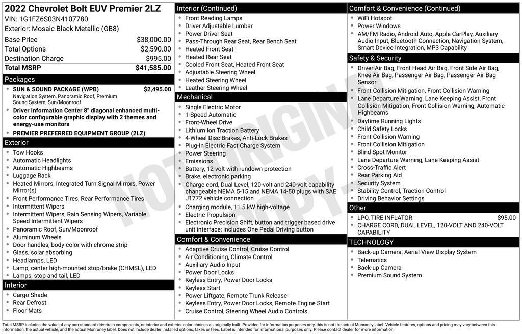 Used 2022 Chevrolet Bolt EUV Premier w/ Sun & Sound Package FWD image 10