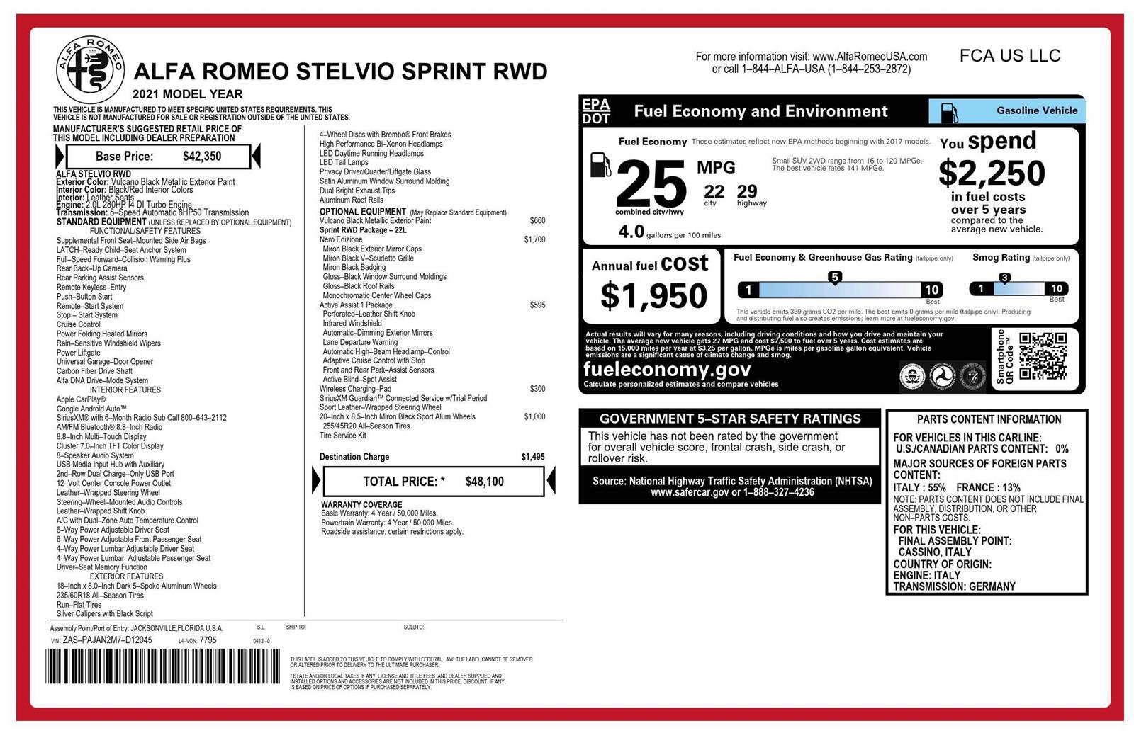 Used 2021 Alfa Romeo Stelvio Sprint w/ Nero Edizione RWD image 19
