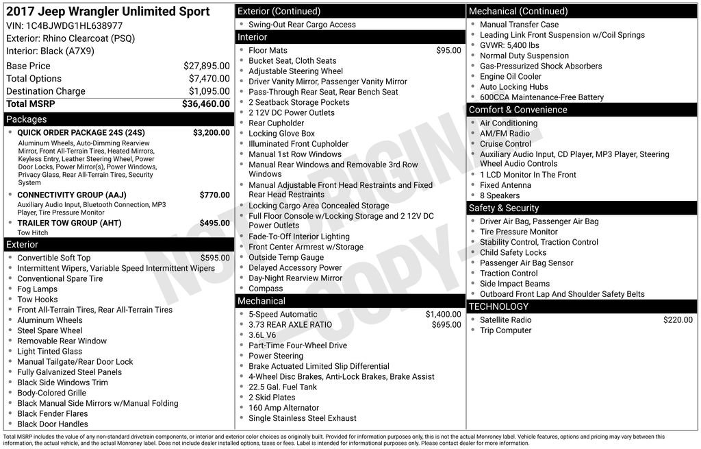 Used 2017 Jeep Wrangler Unlimited Sport w/ Quick Order Package 24S image 15