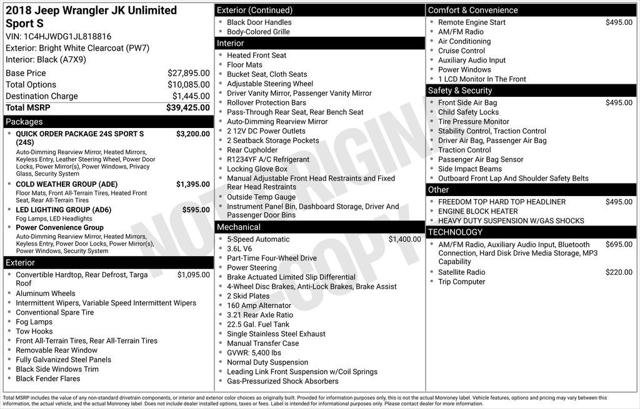 Certified 2018 Jeep Wrangler Unlimited Sport S AWD/4WD image 4