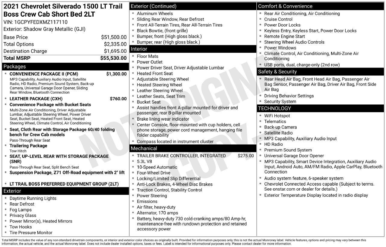 Used 2021 Chevrolet Silverado 1500 LT Trail Boss w/ Convenience Package II AWD/4WD image 29