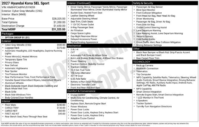 New 2027 Hyundai Kona SEL Sport AWD/4WD image 4