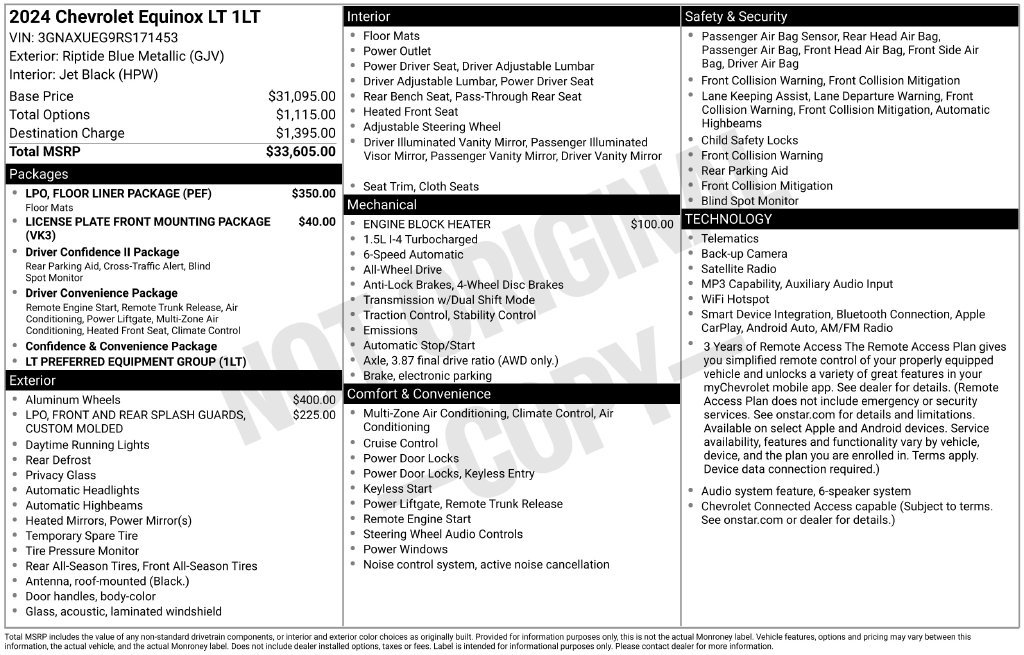 Used 2024 Chevrolet Equinox LT w/ LPO, Floor Liner Package AWD/4WD image 6