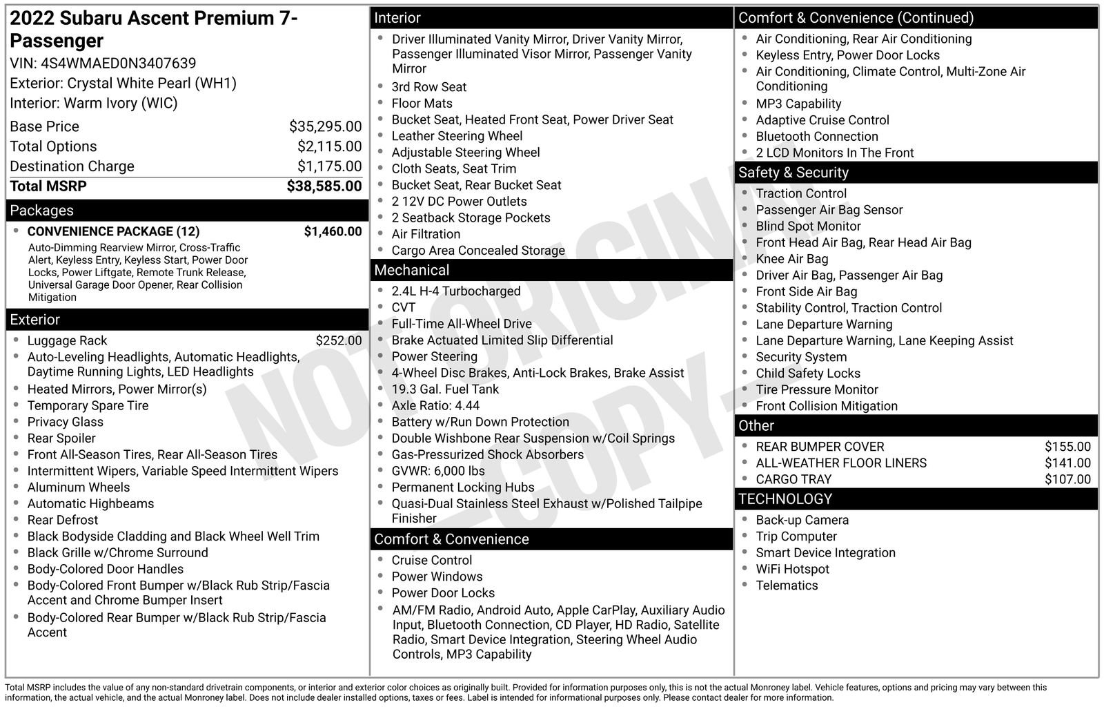 Used 2022 Subaru Ascent Premium w/ Convenience Package AWD/4WD image 36