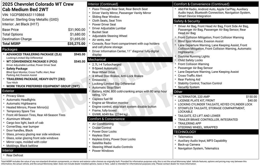 Used 2025 Chevrolet Colorado W/T w/ Advanced Trailering Package RWD image 2