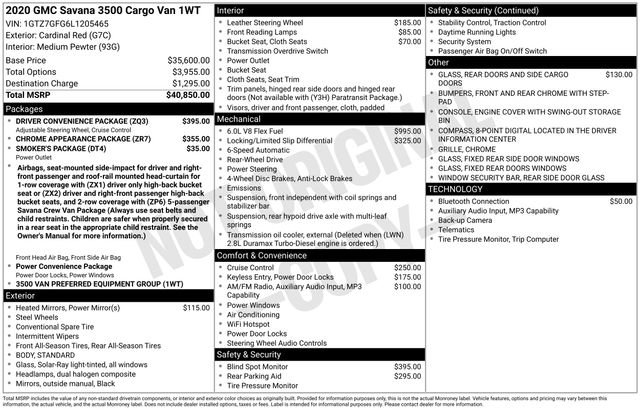 Used 2020 GMC Savana 3500 w/ Driver Convenience Package RWD image 10