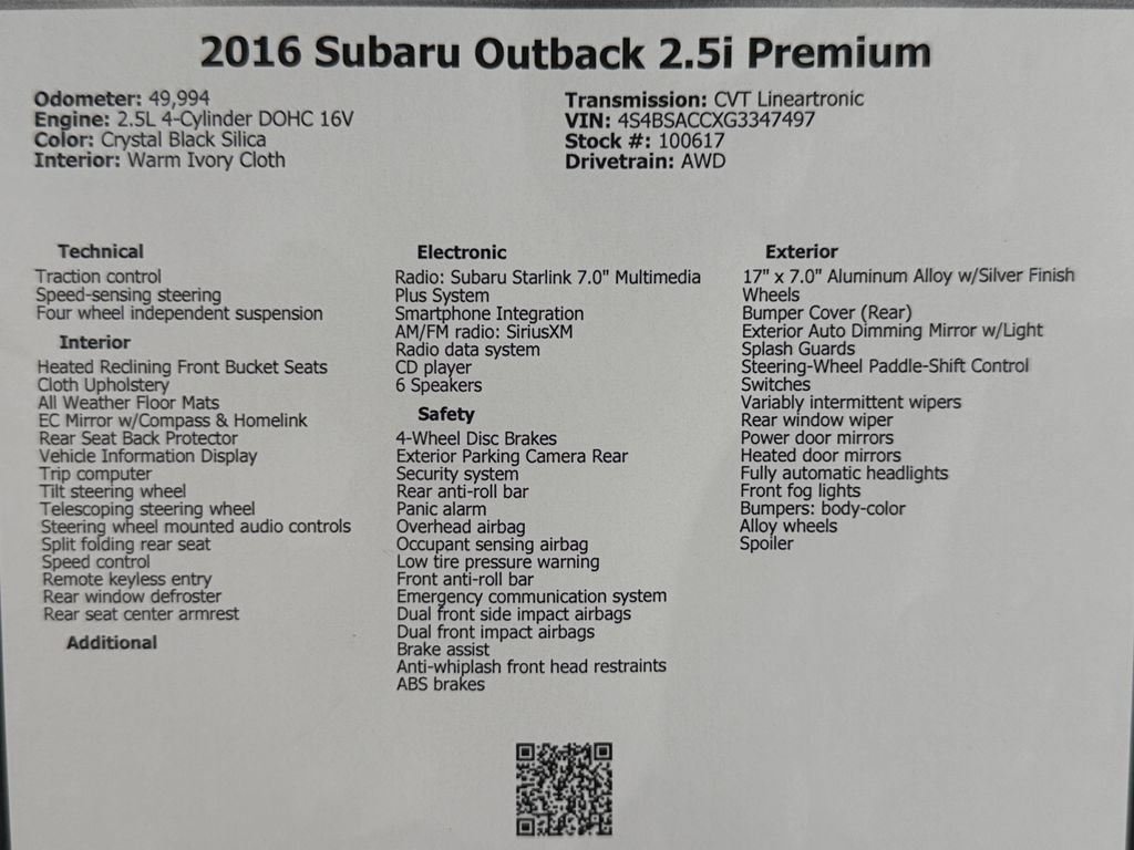 Used 2016 Subaru Outback 2.5i Premium w/ Popular Package #2 AWD/4WD image 49