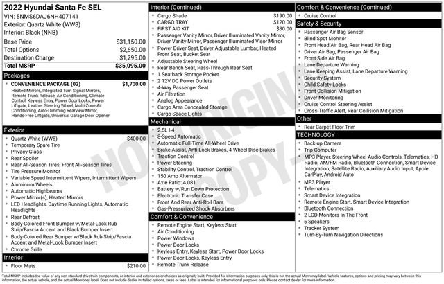Certified 2022 Hyundai Santa Fe SEL w/ Convenience Package AWD/4WD image 35