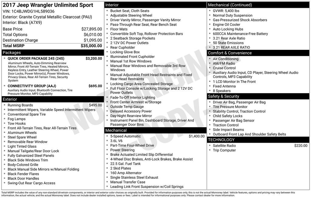 Used 2017 Jeep Wrangler Unlimited Sport w/ Quick Order Package 24S AWD/4WD image 11