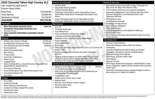 Used 2022 Chevrolet Tahoe High Country w/ Max Trailering Package AWD/4WD image 16