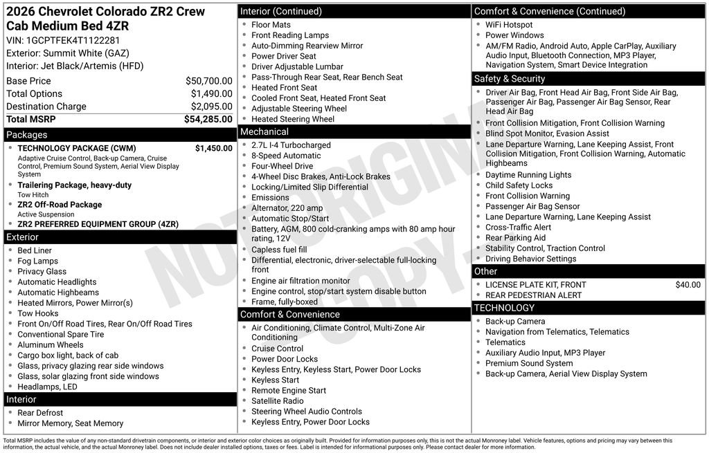 New 2026 Chevrolet Colorado ZR2 w/ Technology Package image 2