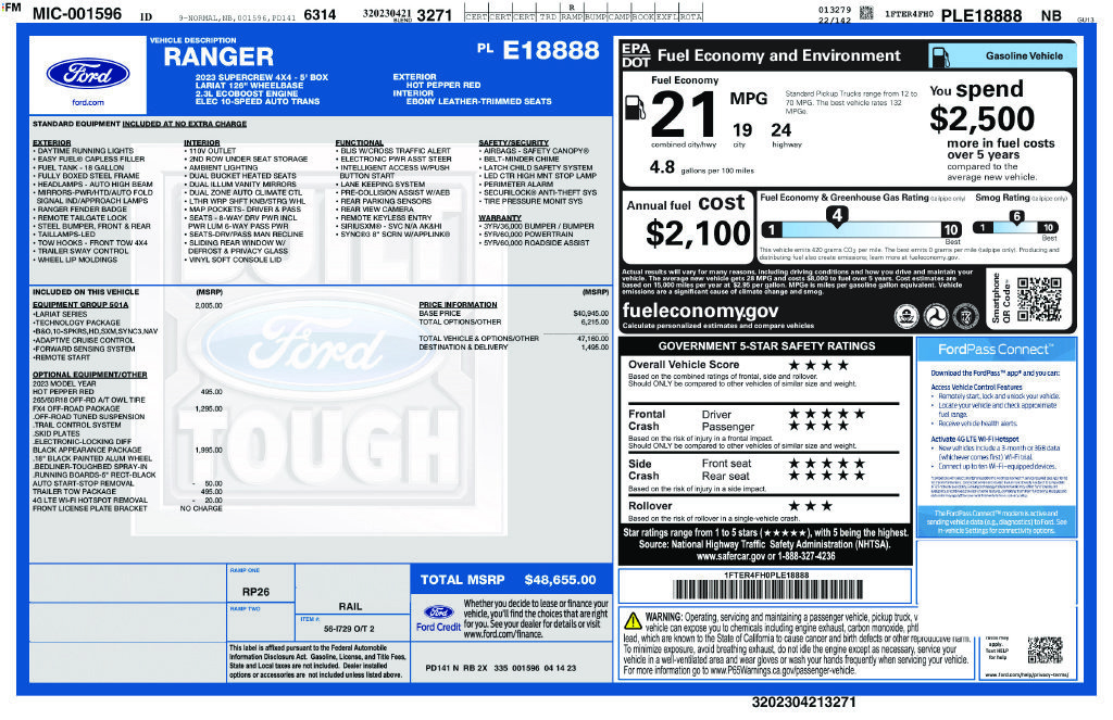 Used 2023 Ford Ranger Lariat w/ Equipment Group 501A High AWD/4WD image 2