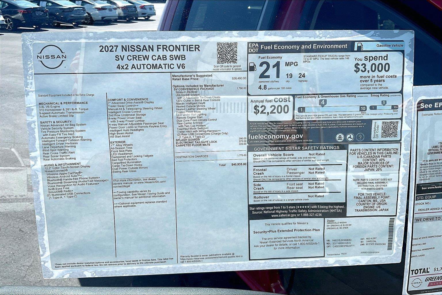 New 2027 Nissan Frontier SV w/ SV Convenience Package RWD image 15