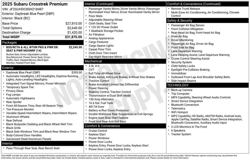 Certified 2025 Subaru Crosstrek 2.0i Premium AWD/4WD image 17