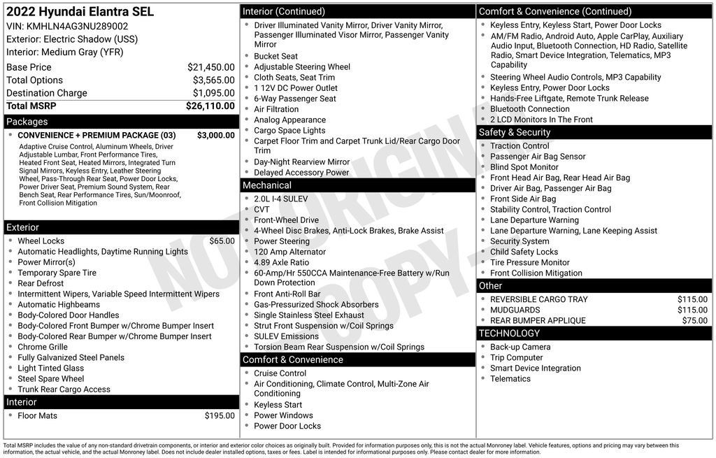 Used 2022 Hyundai Elantra SEL w/ Convenience + Premium Package FWD image 2