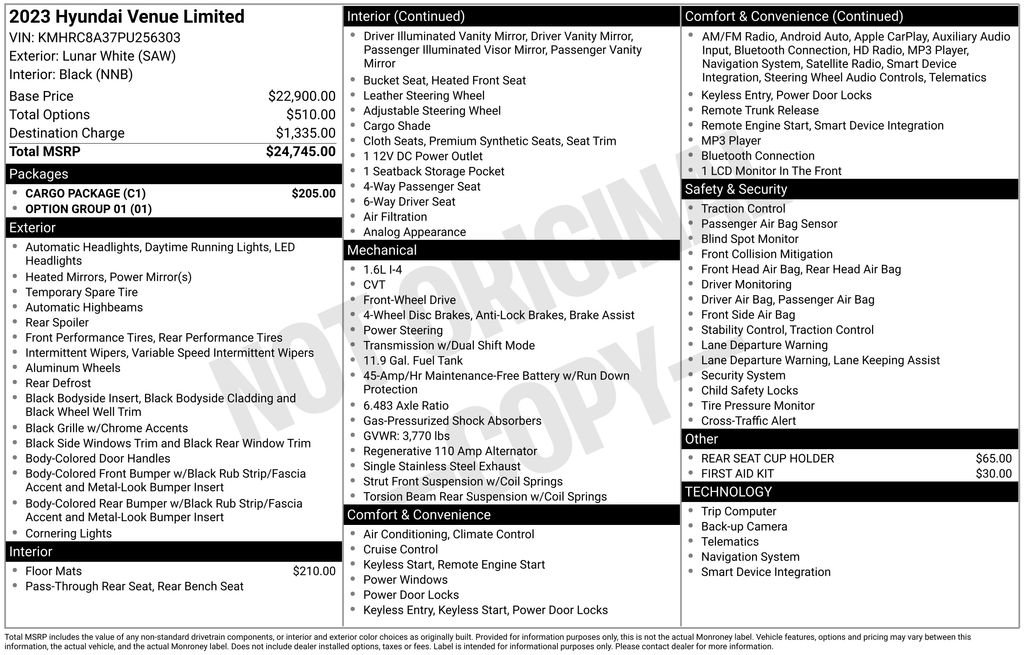 Used 2023 Hyundai Venue Limited w/ Cargo Package image 29