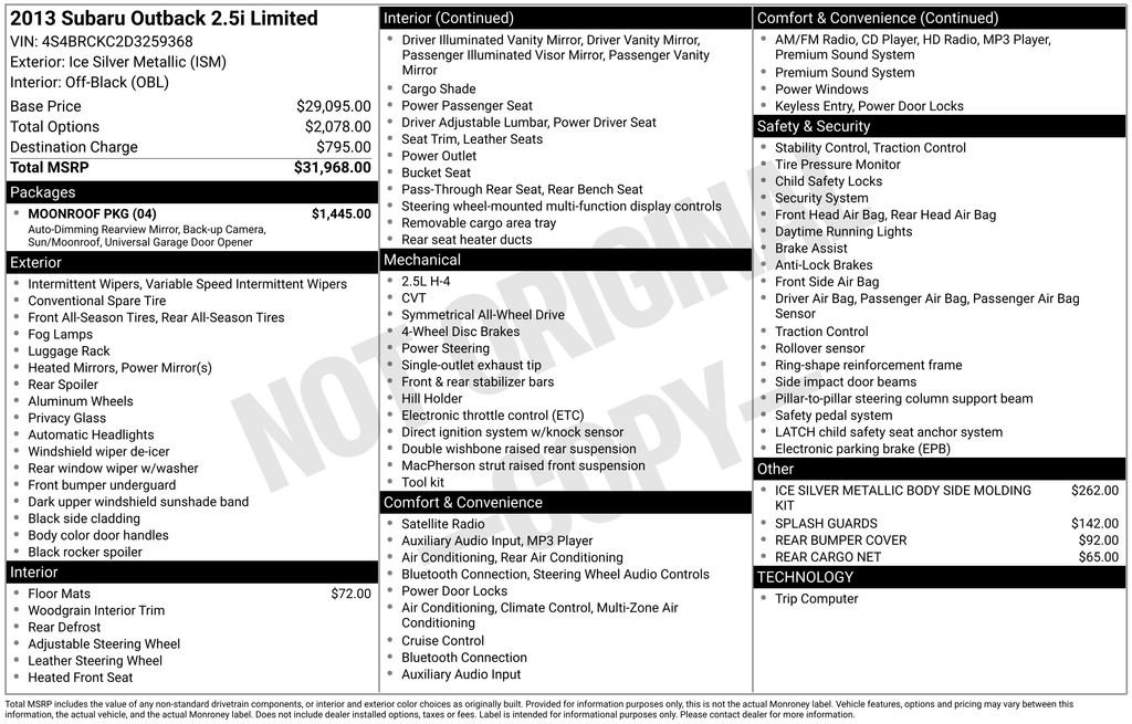 Used 2013 Subaru Outback 2.5i Limited w/ Moonroof Pkg image 23