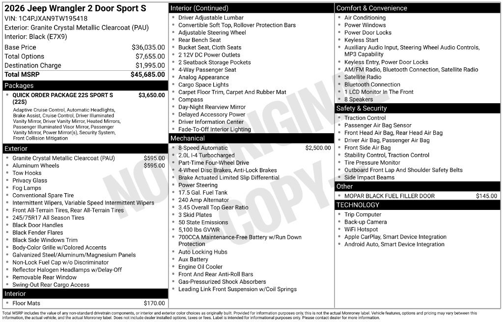 New 2026 Jeep Wrangler Sport AWD/4WD image 8