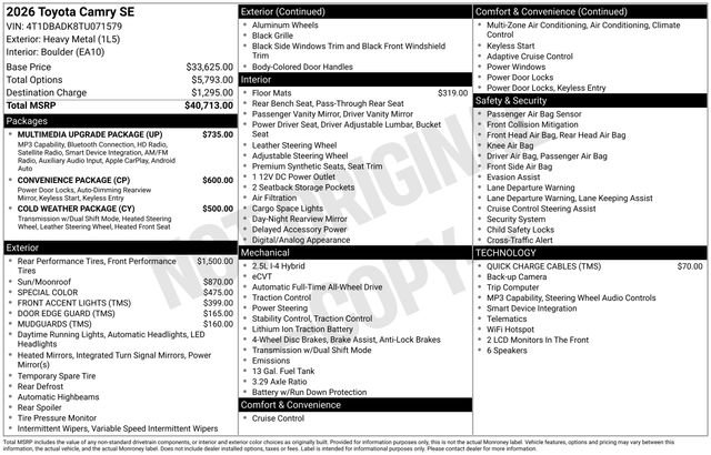 New 2026 Toyota Camry SE w/ Multimedia Upgrade Package AWD/4WD image 32