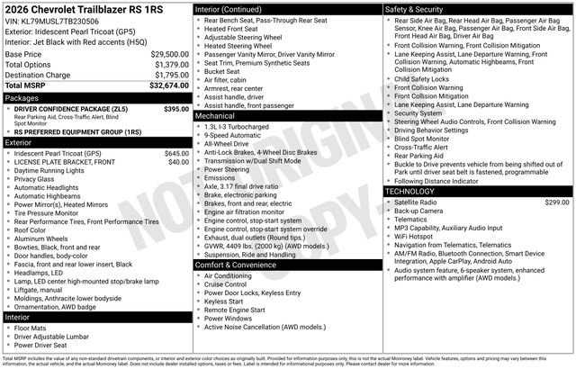 New 2026 Chevrolet TrailBlazer RS w/ Driver Confidence Package AWD/4WD image 6