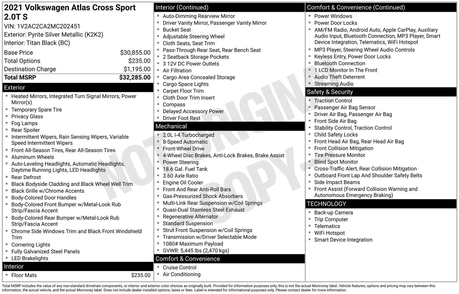 Used 2021 Volkswagen Atlas Cross Sport S FWD image 6