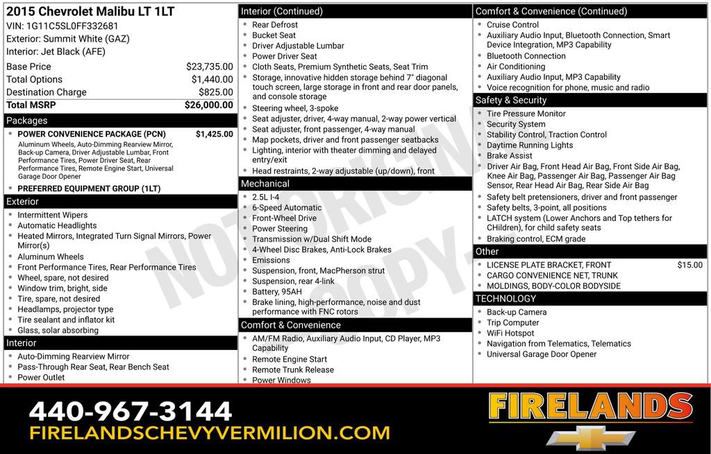 Used 2015 Chevrolet Malibu LT w/ Power Convenience Package FWD image 2