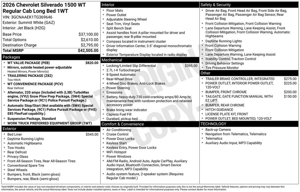 New 2026 Chevrolet Silverado 1500 W/T w/ WT Value Package RWD image 26