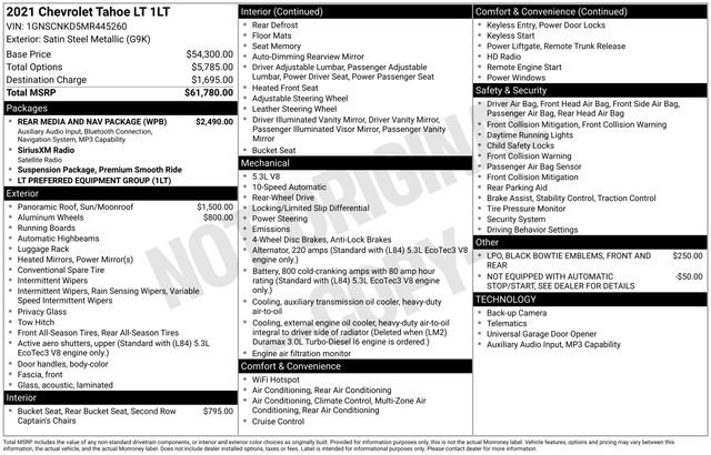 Used 2021 Chevrolet Tahoe LT w/ Rear Media and Nav Package RWD image 18