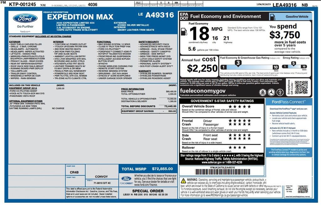 Used 2020 Ford Expedition Max Limited w/ Equipment Group 301A AWD/4WD image 3