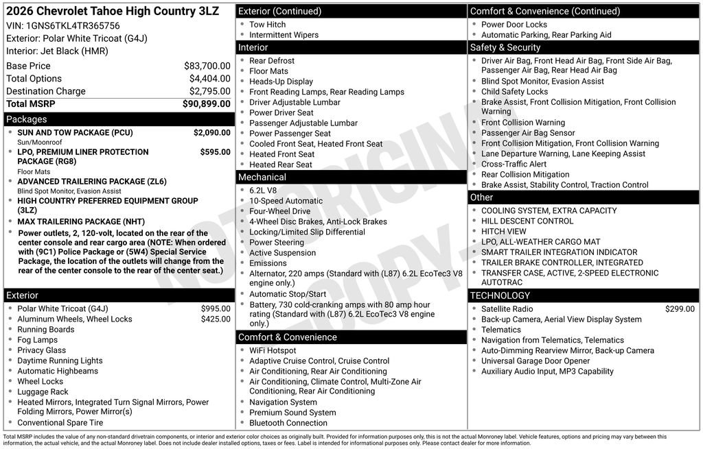 New 2026 Chevrolet Tahoe High Country w/ Sun And Tow Package AWD/4WD image 46