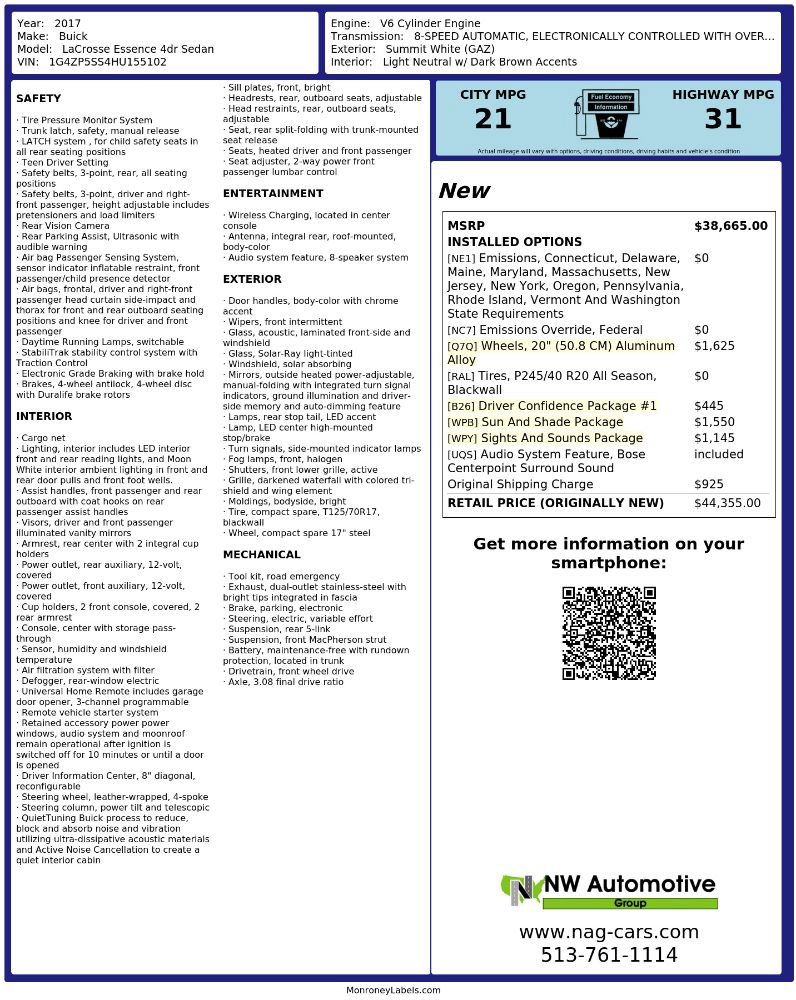 Used 2017 Buick LaCrosse Essence w/ Sun and Shade Package FWD image 2