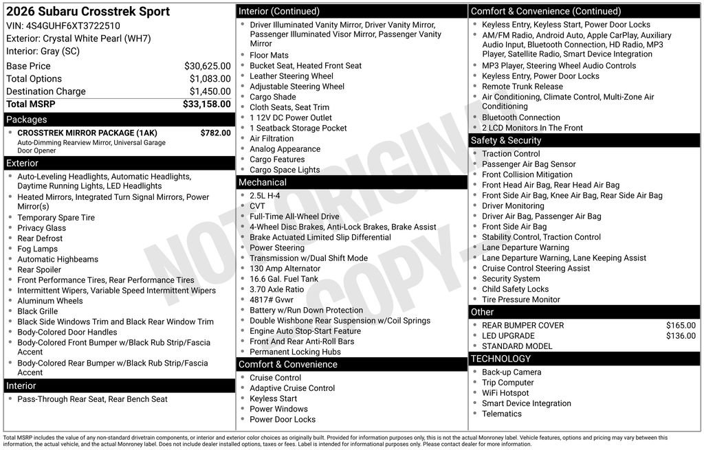 New 2026 Subaru Crosstrek 2.5i Sport w/ Crosstrek Mirror Package AWD/4WD image 39