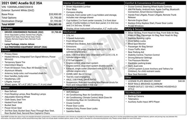 Used 2021 GMC Acadia SLE w/ Driver Convenience Package image 15