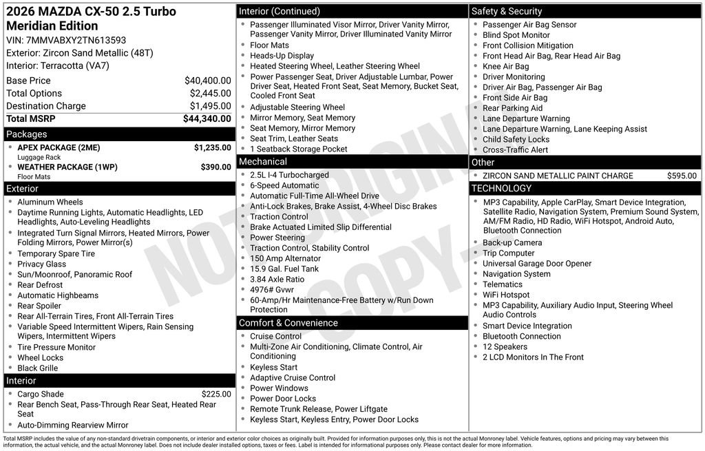 New 2026 MAZDA CX-50 Meridian Edition w/ Apex Package AWD/4WD image 37