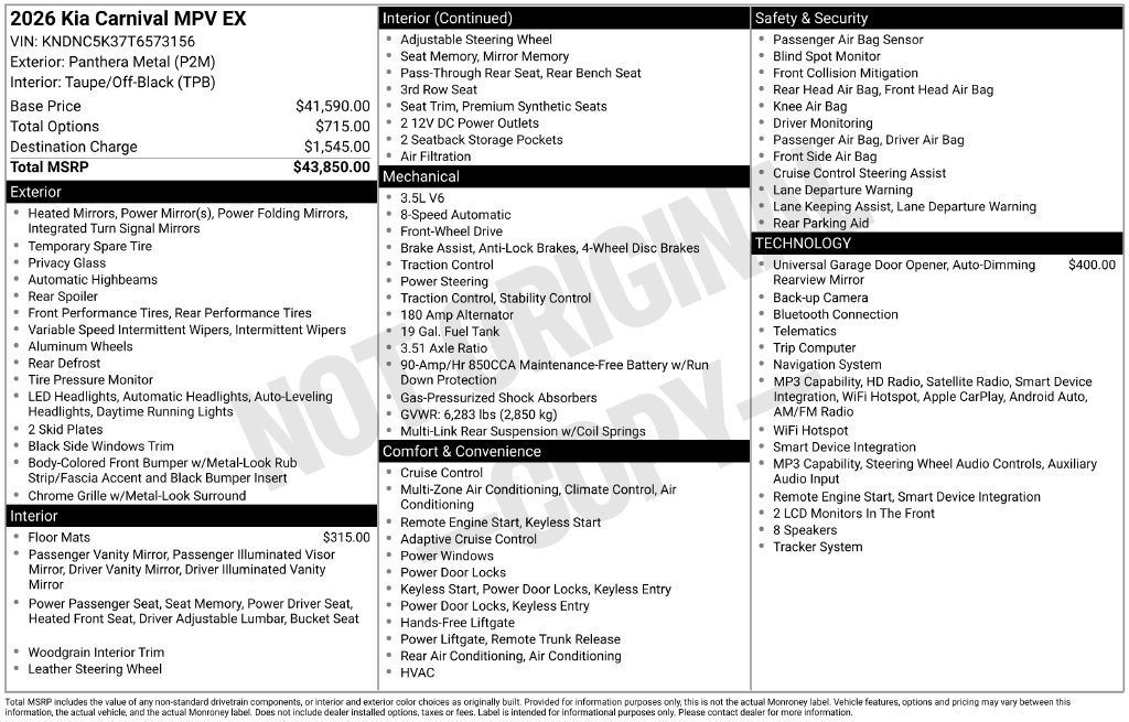 Used 2026 Kia Carnival EX FWD image 33