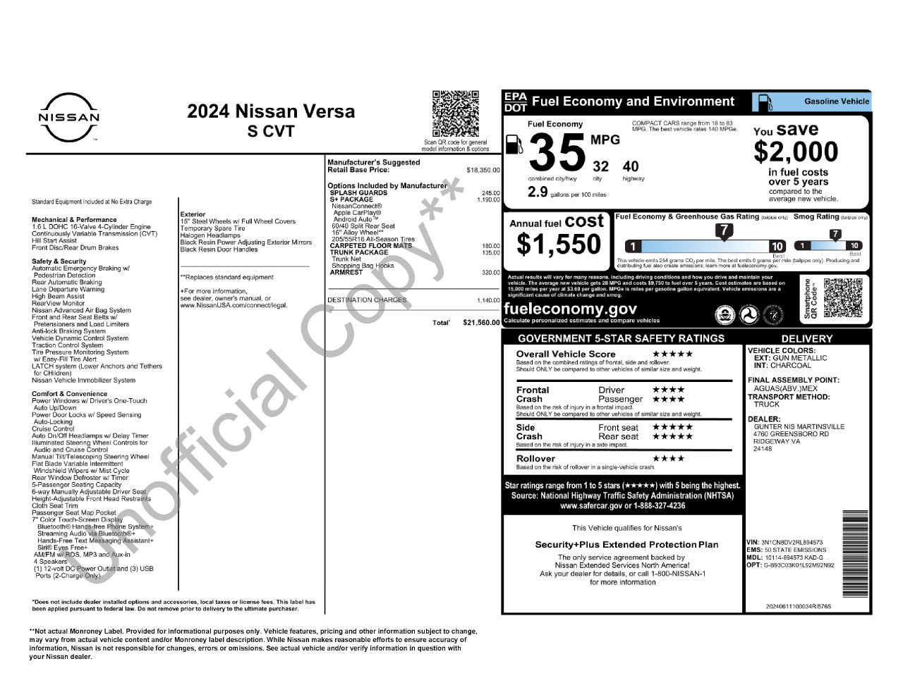 Used 2024 Nissan Versa S w/ S Plus Package FWD image 5
