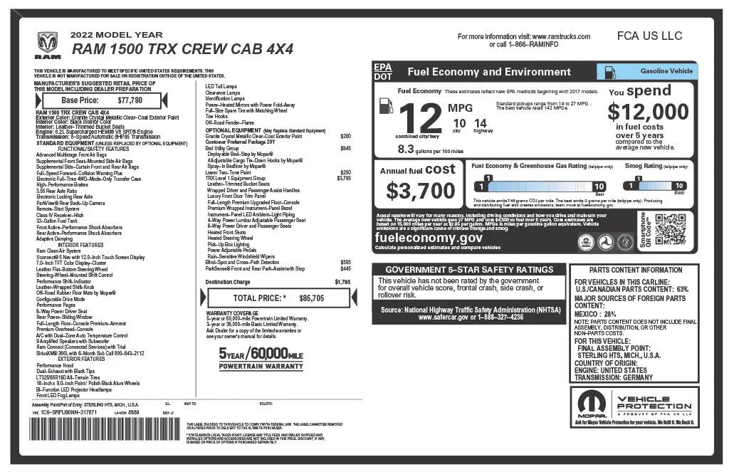 Used 2022 RAM 1500 TRX w/ TRX Level 1 Equipment Group AWD/4WD image 30
