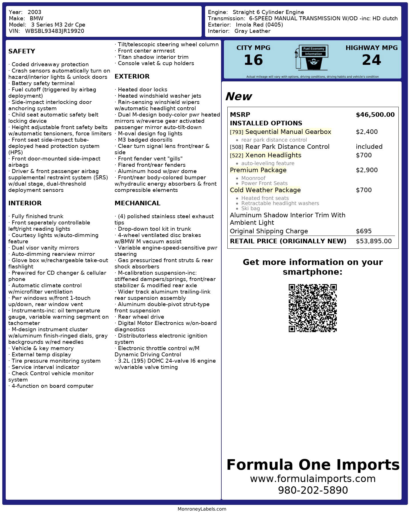 Used 2003 BMW M3 PREMIUM PKG / COLD WEATHER PKG image 64