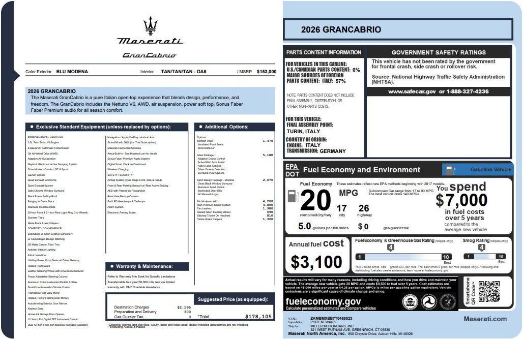 New 2026 Maserati GranCabrio Trofeo AWD/4WD image 25
