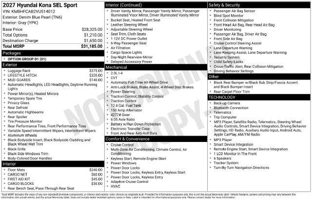 New 2027 Hyundai Kona SEL Sport AWD/4WD image 25