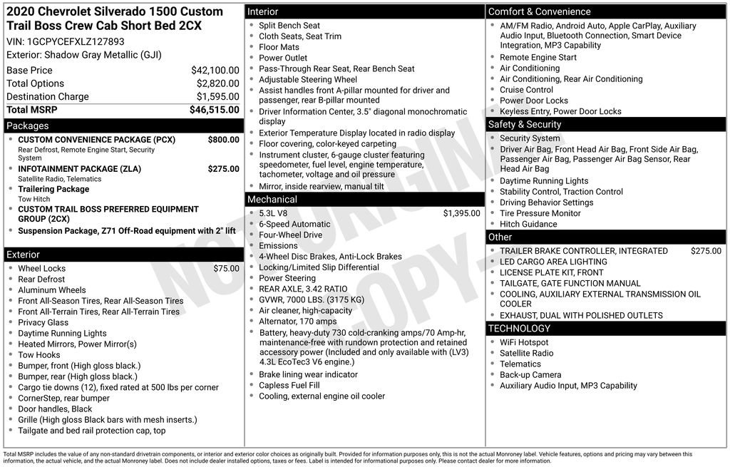 Used 2020 Chevrolet Silverado 1500 Custom Trail Boss w/ Custom Convenience Package AWD/4WD image 2
