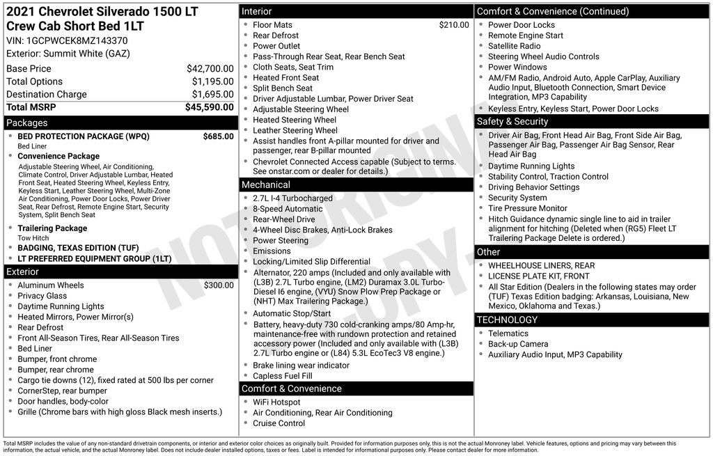 Used 2021 Chevrolet Silverado 1500 LT w/ Bed Protection Package RWD image 3