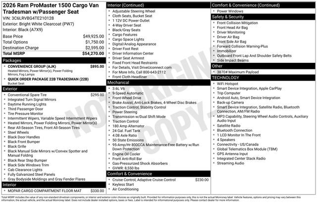 New 2026 RAM ProMaster 1500 w/ Convenience Group FWD image 7