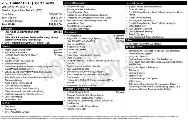 New 2026 Cadillac Optiq Sport 1 w/ LPO, Floor Liner Package AWD/4WD image 28